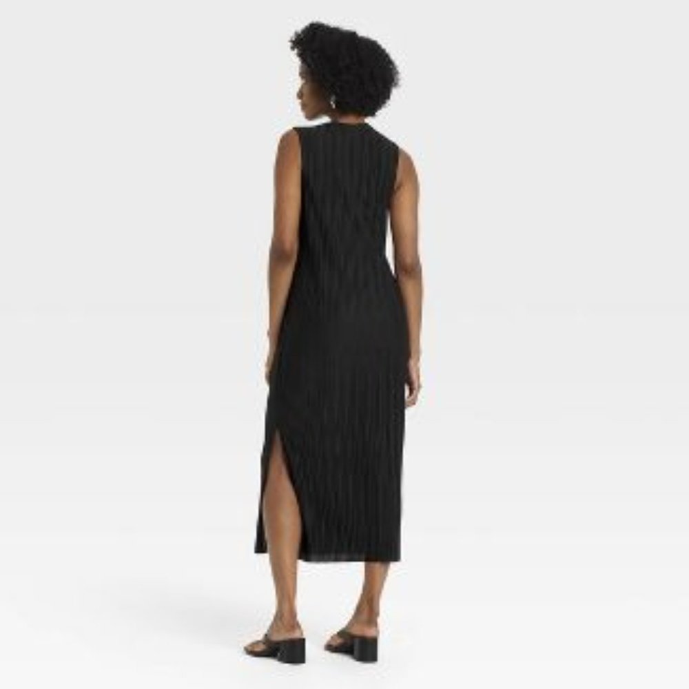 NWT Women's Sleeveless Plisse Knit Dress - A New Day™ Black - Picture 2 of 3